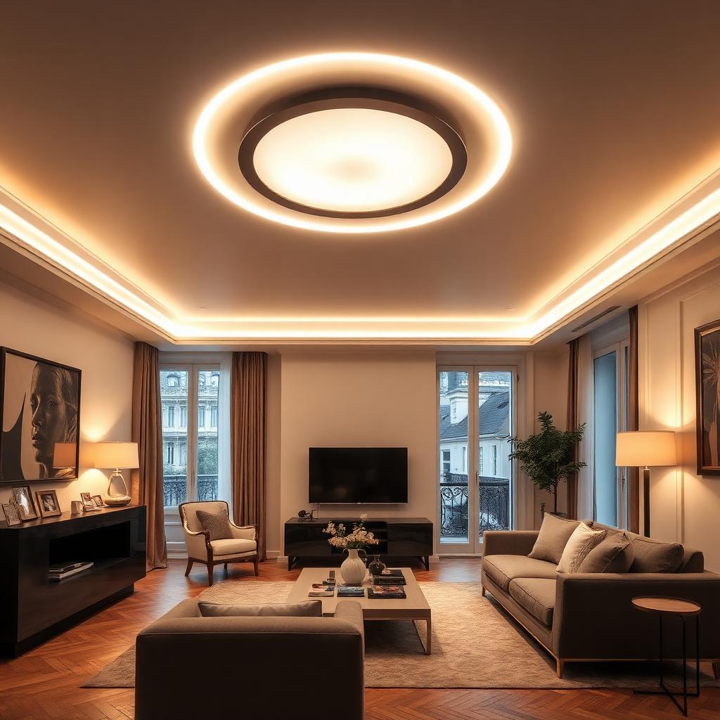 Éclairage LED intégré dans un salon parisien